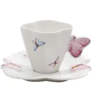 Xicara Avulsa 100ml Café Borboletas Porcelana Com Pires Branco