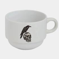 Xícara Branca Bucks de Porcelana 180ML CORVO CRANIO CAVEIRA Xícara Branca Bucks de Porcelana 180ML CORVO CRANIO CAVEIRA