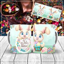 Xícara Branca Porcelana Coelinho Coelho Páscoa + Caixinha
