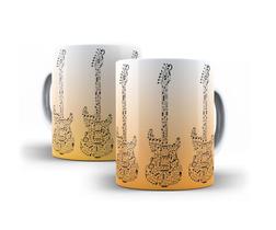 Xícara Branca Porcelana Decorada Guitarra Cor Degradê 325ml + Caixinha