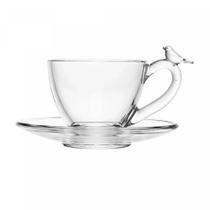 Xicara C/ Pires Bird Passarinho café Cristal 80 ml 1 Unid.