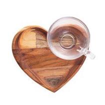 Xícara c/ Pires Madeira Teca Coração 190ml - Woodart