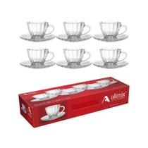 Xicara cafe com pires de vidro lines 80 ml Xicara cafe com pires de vidro lines 80 ml
