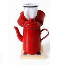 Xícara Café Gourmet, Suporte, Coador, c/ 2 Canecas 80ml, Bule 500 ml Vermelho