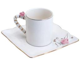 Xícara Café Porcelana com Pires Flower Square Plate Colorido 80 ml Wolff