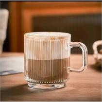 Xícara Caneca Canelada De Vidro 370ml Chá Café Cappuccino