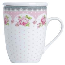 Xícara Caneca de Chá Porcelana Branca com Tampa e Infusor Inox 310ml Lyor