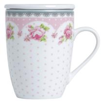 Xícara Caneca de Chá Porcelana Branca com Tampa e Infusor Inox 310ml Lyor