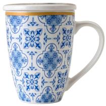 Xícara Caneca de Porcelana para Chá 310ml com Tampa e Infusor Inox Lisboa Lyor Azul Xícara Caneca de Porcelana para Chá 310ml com Tampa e Infusor Inox Lisboa Lyor Azul
