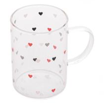 Xícara Caneca De Vidro Corações Love 200 Ml - Lyor