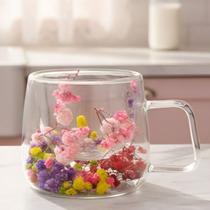 Xícara Caneca de vidro Duplo Borossilicato 110ml com Flores Secas colorida para Chá, Café Resistente