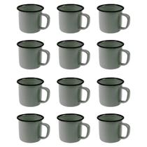 Xícara Caneca Esmaltada Retro 350ml Cinza Café Chá 12 Peças