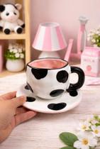 Xícara Caneca Vaquinha com Pires Cerâmica Cute Fofa Café Chá Xícara Caneca Vaquinha com Pires Cerâmica Cute Fofa Café Chá