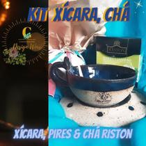 Xícara cerâmica autoral , com pires e Cha Verde Riston Queens Jasmine