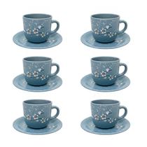 Xícara Cerâmica C Pires Azul 12 Pçs 350Ml Xícara Cerâmica C Pires Azul 12 Pçs 350Ml