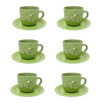 Xícara Cerâmica C Pires Verde 12 Pçs 350Ml Xícara Cerâmica C Pires Verde 12 Pçs 350Ml