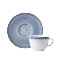Xicara Chá 200ml Com Pires Porcelana Schmidt - Dec. Esfera Azul Celeste 2414