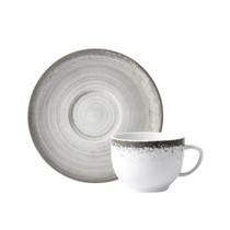 Xicara Chá 200ml Com Pires Porcelana Schmidt - Dec. Esfera Cinza 2416