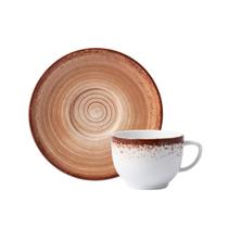 Xicara Chá 200ml Com Pires Porcelana Schmidt - Dec. Esfera Marrom 2415