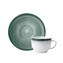 Xicara Chá 200ml Com Pires Porcelana Schmidt - Dec. Esfera Verde 2418