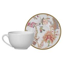 Xícara Chá c/Pires Cerâm.China Flowers Branca 200ml - Unid. - Alleanza Cerâmica Xícara Chá c/Pires Cerâm.China Flowers Branca 200ml - Unid. - Alleanza Cerâmica
