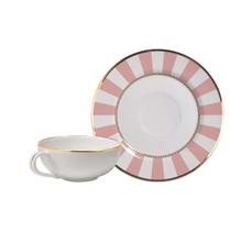 Xícara Chá c/Pires Pink Strip Borda Ouro 90ml - Unid. Xícara Chá c/Pires Pink Strip Borda Ouro 90ml - Unid.