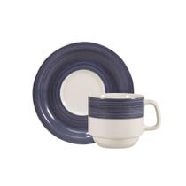 Xícara Chá com Pires 200 ml Porcelana Schmidt - Dec. Cilídrica Pintura à Mão Azul Xícara Chá com Pires 200 ml Porcelana Schmidt - Dec. Cilídrica Pintura à Mão Azul