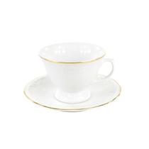 Xícara Chá com Pires 200ml Porcelana Schmidt - Dec. Filetado Ouro Pomerode 0010