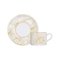 Xicara cha porcelana c/ pires natal sonho dourado germer