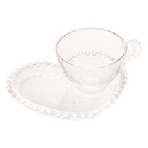 Xicara com pires coração de cristal café e cha Xicara com pires coração de cristal café e cha