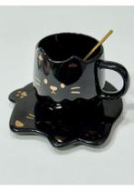 Xícara com Pires de Cerâmica Design Gatinho