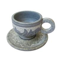 Xícara Copo Pedra Sabão C/ Pires Decorativa Presente Dia Mãe