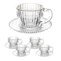 Xicara cristal cafe cha fio de ouro 110 ml 4 peças