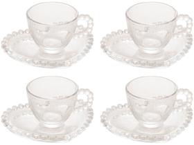 Xícara Cristal p/Café c/Pires Coração Bolinha Transpar.85ml - Unid.