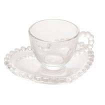 Xícara Cristal p/Café c/Pires Coração Bolinha Transpar.85ml - Unid. Xícara Cristal p/Café c/Pires Coração Bolinha Transpar.85ml - Unid.