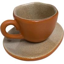 Xícara de café c/ pires de cerâmica orgânico marrom neblina - haifa collection privée Xícara de café c/ pires de cerâmica orgânico marrom neblina - haifa collection privée