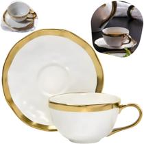 Xícara de café c/ pires dubai porcelana branco e dourado 90ml - wolff