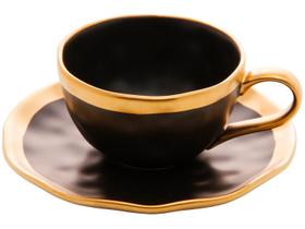 Xícara de café c/ pires dubai porcelana preto e dourado 90ml - wolff