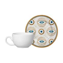 Xícara de Café Cerâmica com Pires Olho Grego Alleanza 85ml Xícara de Café Cerâmica com Pires Olho Grego Alleanza 85ml