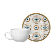 Xícara de Café Cerâmica com Pires Olho Grego Alleanza 85ml Xícara de Café Cerâmica com Pires Olho Grego Alleanza 85ml