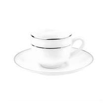 Xicara De Café Com Pires 90ml Porcelana Borda Prata Majesty Silver Luxo Mesa Posta