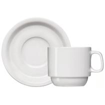 Xícara de Café com Pires de Porcelana 65ml Classe Única Iguaçu Germer Branco