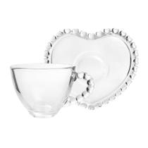 Xícara de Café com Pires em Cristal Coração Cor Transparente Lyor 80ml