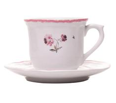 Xicara de cafe com pires florescer 90ml rosa ceramica wolff