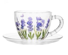 Xícara de Café com Pires Lavanda Hand Painting em Cristal 80ml - Lyor