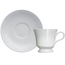 Xícara de Café com Pires Porcelana Germer 80ml Relevo Cottage Branco Chávena