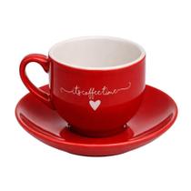 Xícara de Café Coração Lamour 90ML em Porcelana com Pires Vermelho Hauskraft Xícara de Café Coração Lamour 90ML em Porcelana com Pires Vermelho Hauskraft