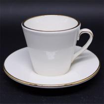 Xícara de Café de Cerâmica com Pires Off White Borda Ouro - Unid. Xícara de Café de Cerâmica com Pires Off White Borda Ouro - Unid.