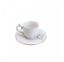 Xícara de Café de Porcelana Flower Round Plate Branco 100ml - Wolff