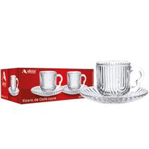 Xicara de cafe de vidro com pires laure 80 ml com 2 un